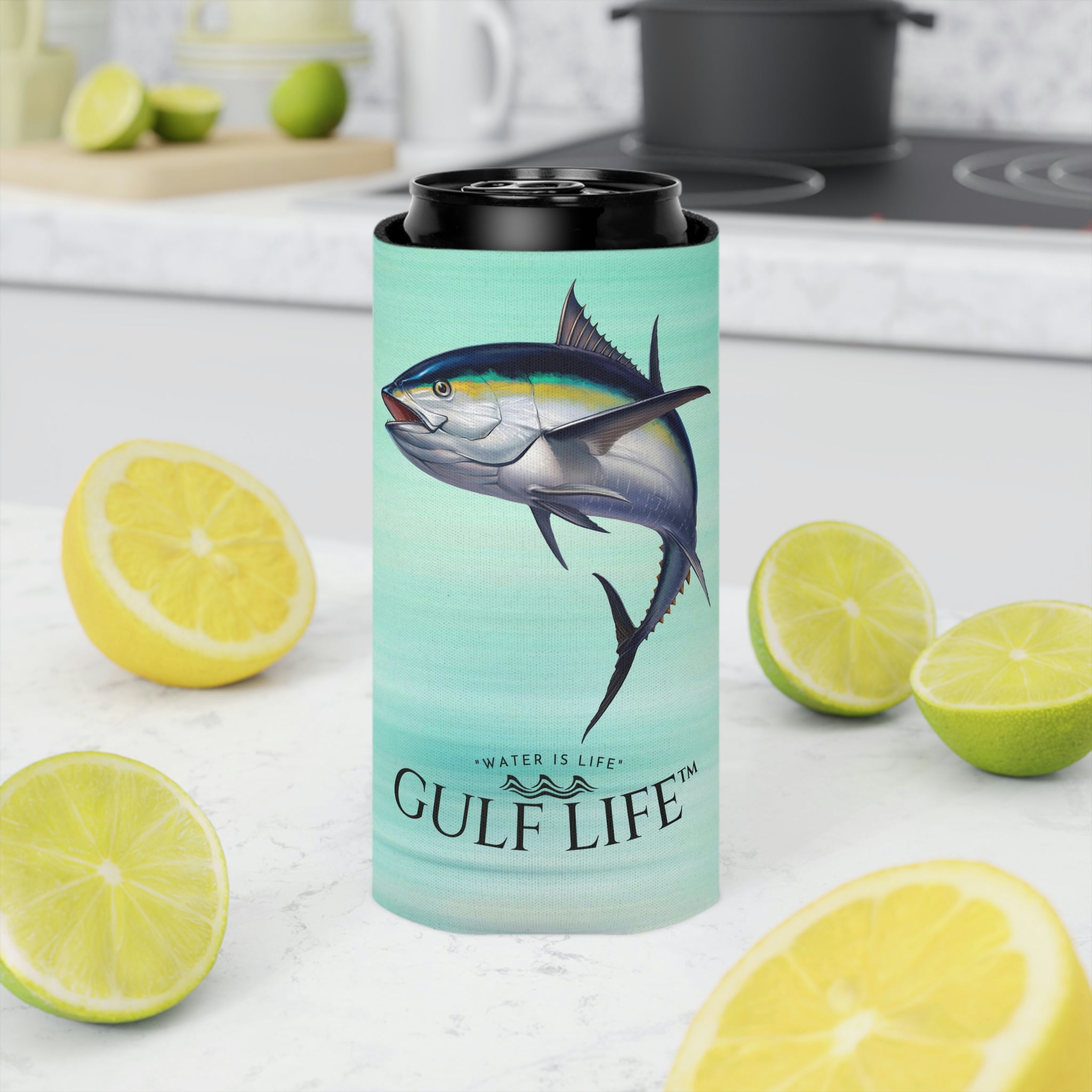 Gulf Life™ ~ Blackfin Tuna ~ Slim Can & Regular Size Koozie