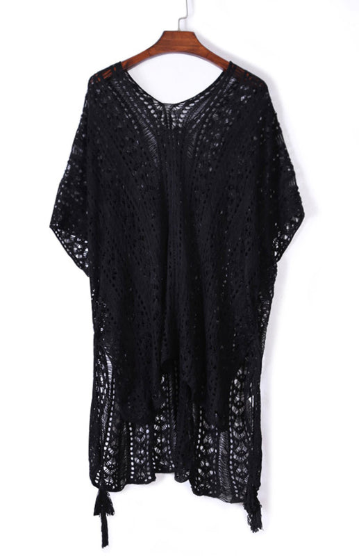 Crochet Knitted Tassel Tie Kimono Beachwear