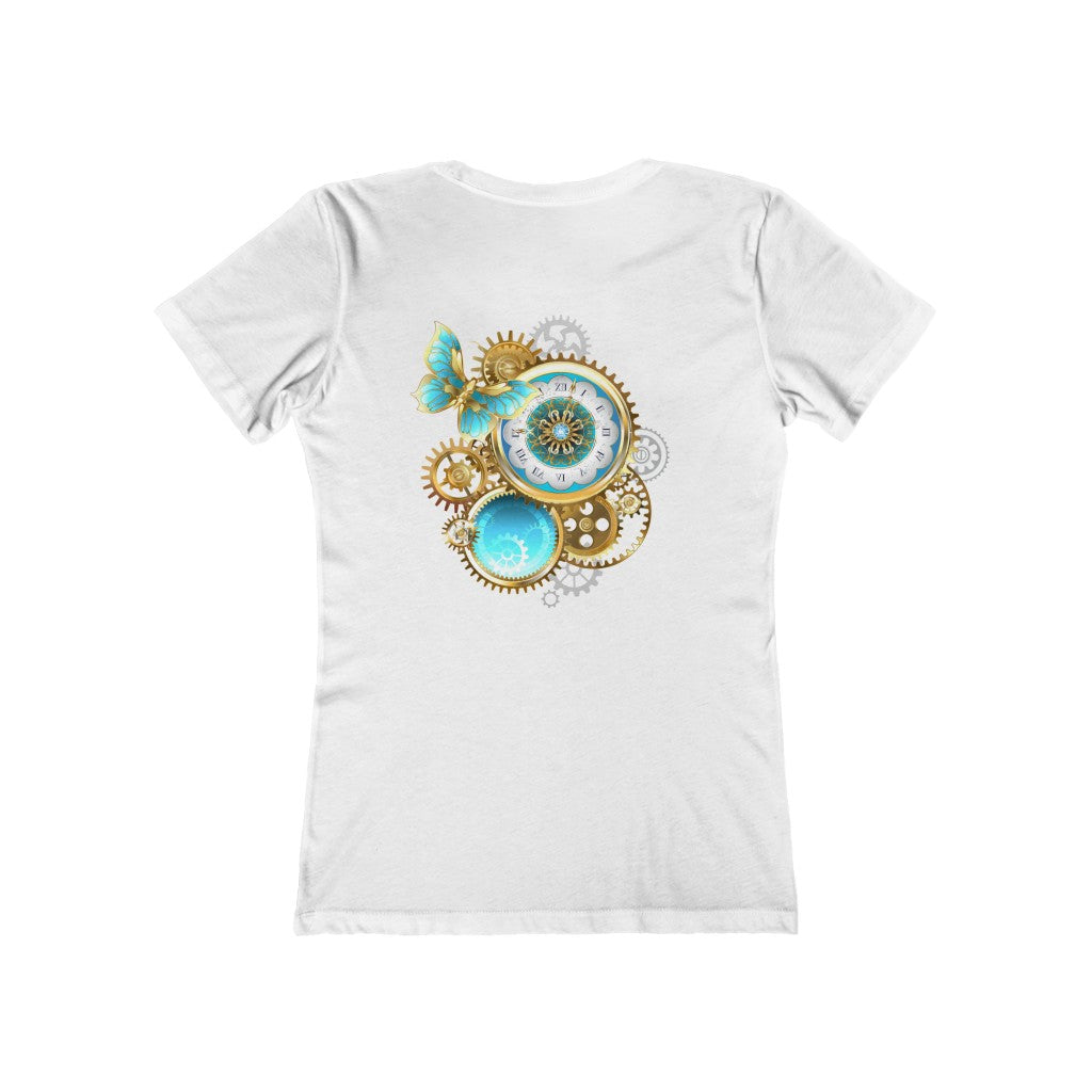 Butterflies With Steampunk Clock ~ Women's  Boyfriend Tee by Next Level