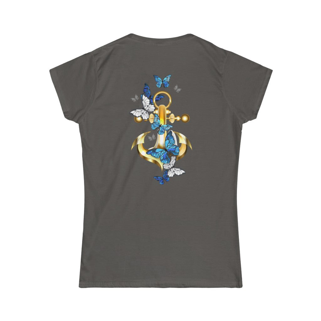 Butterflies With Gold Anchor ~ Women's Softstyle Semi-Fitted Tee