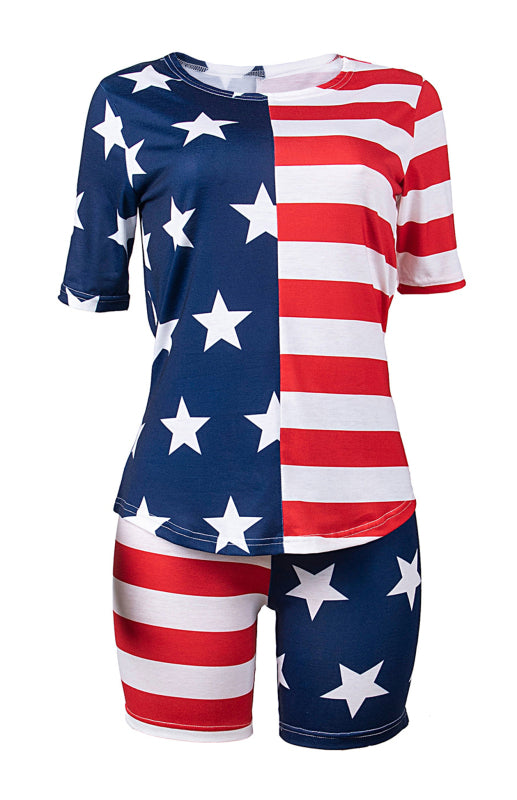 Women's Independence Day Flag Print Two Piece Cotton Fabric Suit