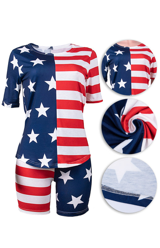 Women's Independence Day Flag Print Two Piece Cotton Fabric Suit