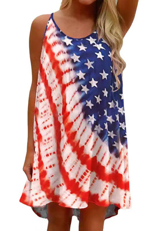 Women's Independence Day American Flag Print Sling Dress