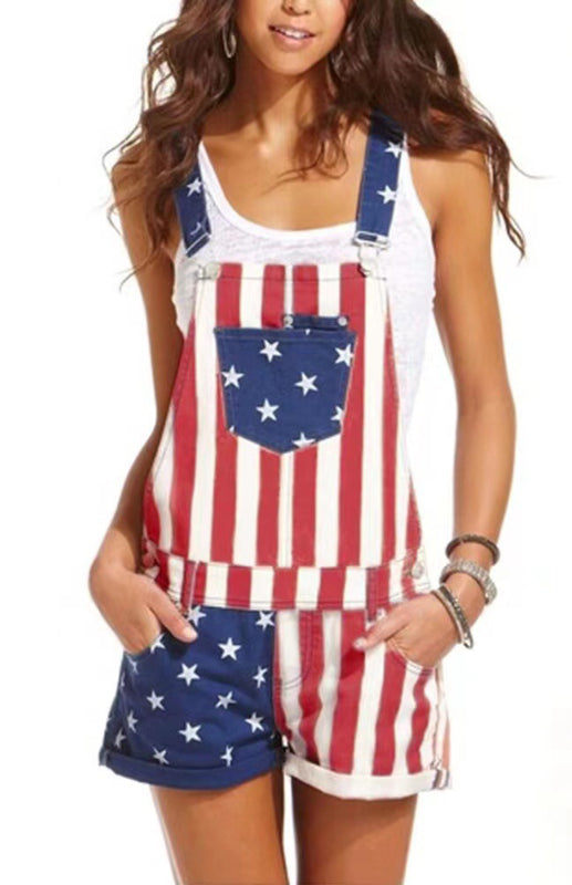 Women's Independence Day Flag Denim Bibs