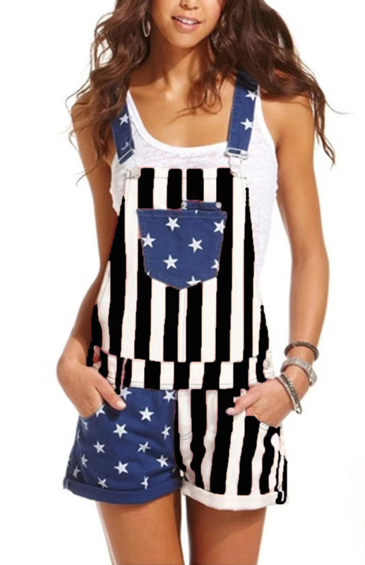 Women's Independence Day Flag Denim Bibs