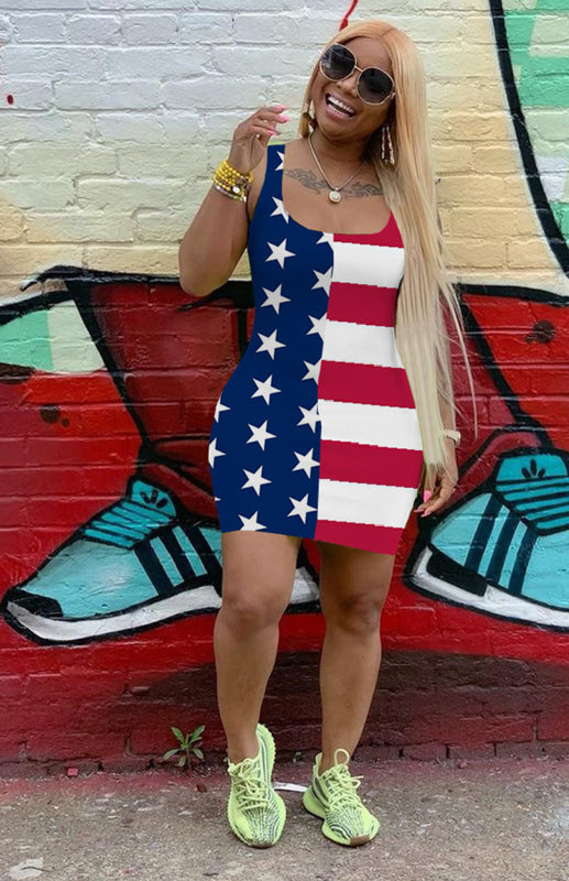 Women's Independence Day Flag Slim Fit Print Dress