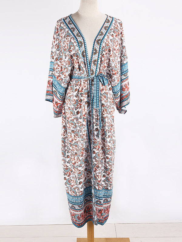 Cotton Printed Cardigan Vacation Casual Beach Overshirt