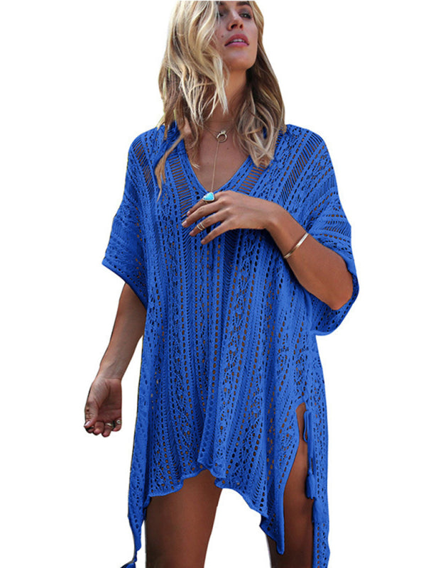 Women's bikini hollow beach holiday blouse knitted sunscreen swimsuit