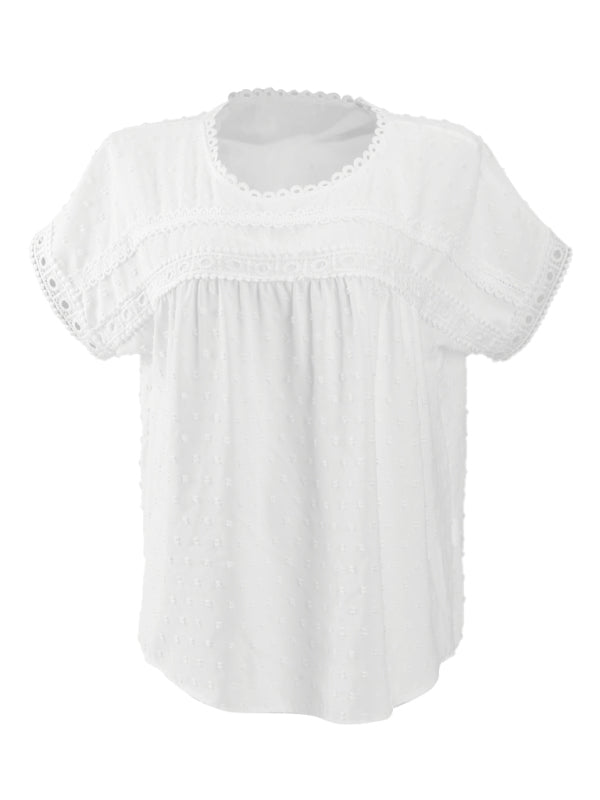 Women's Solid Color Flutter Sleeve Lace Trim Blouse