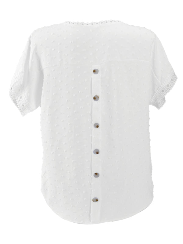 Women's Solid Color Flutter Sleeve Lace Trim Blouse