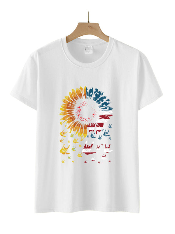 Women's American Flag Sunflower Shirt