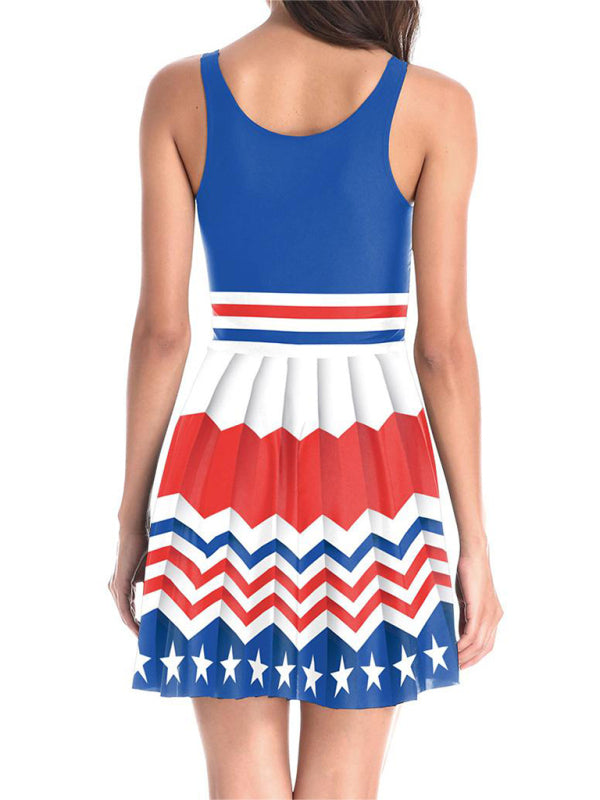 Women's Sleeveless Stars And Stripes Print Sundress