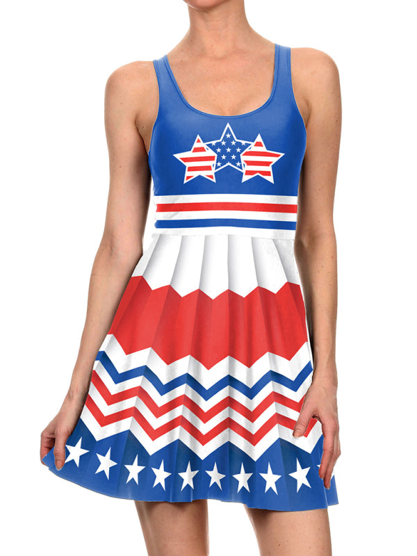 Women's Sleeveless Stars And Stripes Print Sundress