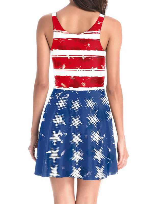Women's Sleeveless Stars And Stripes Print Sundress