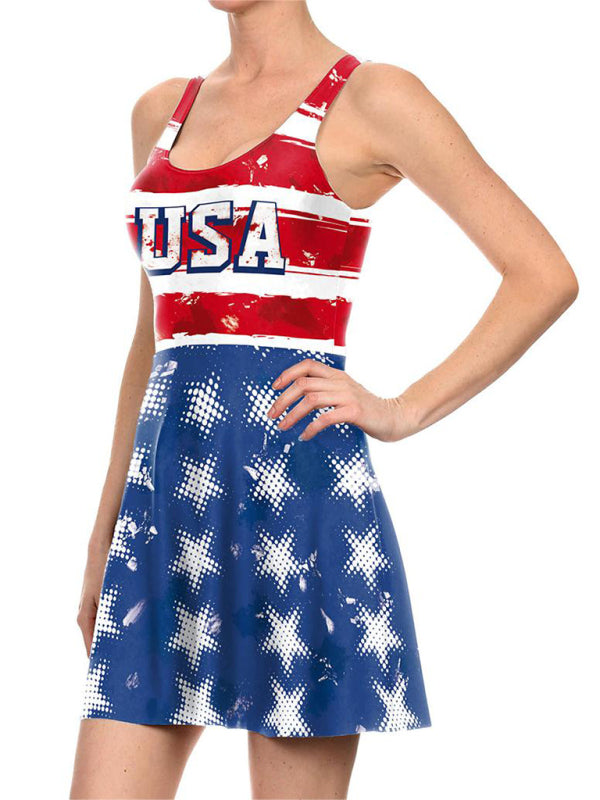 Women's Sleeveless Stars And Stripes Print Sundress