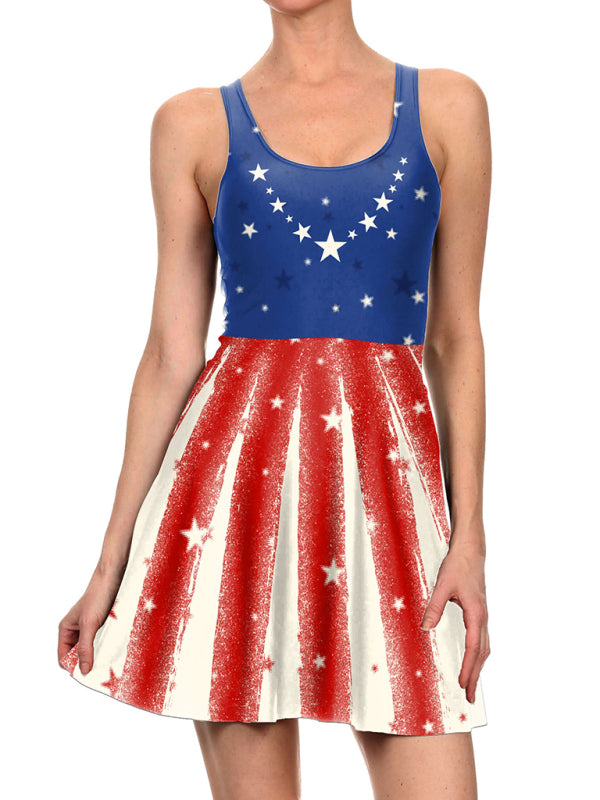 Women's Sleeveless Stars And Stripes Print Sundress