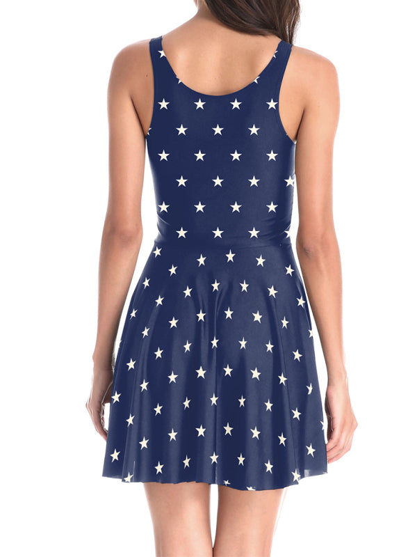 Women's Sleeveless Stars And Stripes Print Sundress
